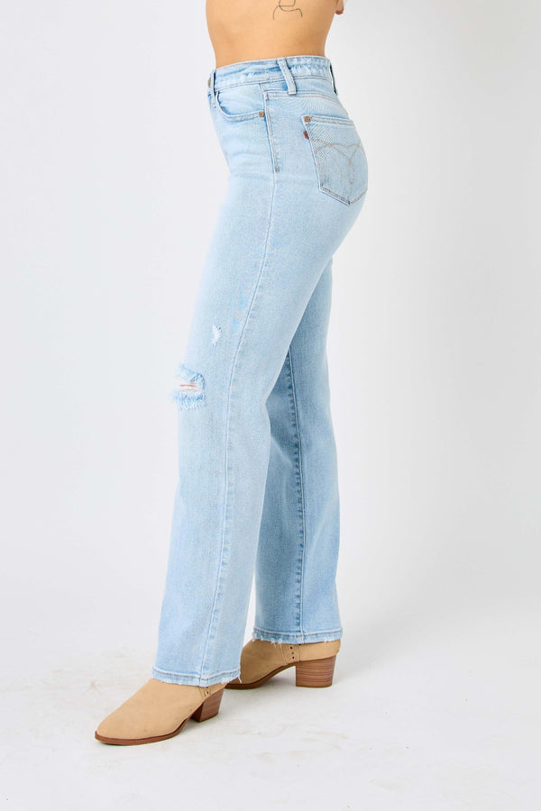 Judy Blue Full Size High Waist Distressed Straight Jeans-Teresa's Fashionista LLC