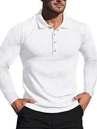 Men's  Full Size Button Detail Long Sleeve Polo Plus Size