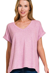 Zenana Soft Melange Hacci V-neck Tee