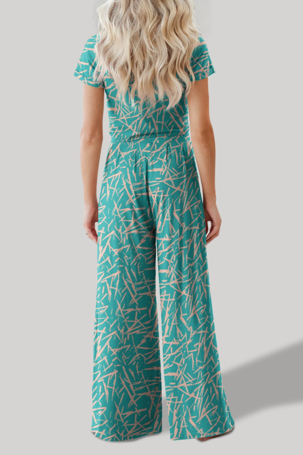 Printed Round Neck Short Sleeve Top and Pants Set-Teresa&#39;s Fashionista LLC