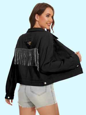 Distressed Distressed Button Up Denim Jacket-Teresa's Fashionista LLC