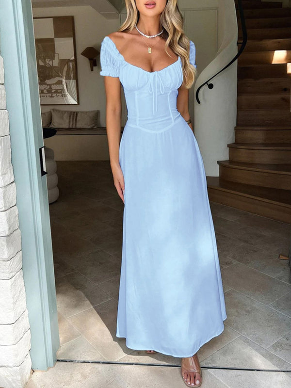 Devine Sweetheart Neck Short Sleeve Maxi Dress - Teresa's Fashionista LLC
