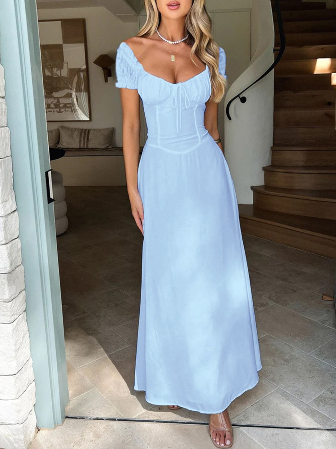Devine Sweetheart Neck Short Sleeve Maxi Dress - Teresa's Fashionista LLC