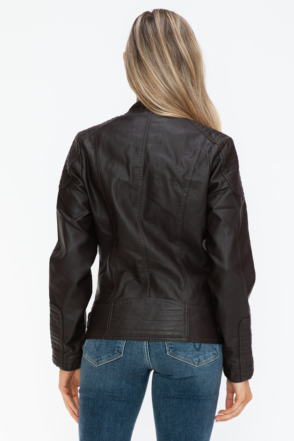 Snobbish Faux Leather Biker Jacket with Side Zip Pockets - Teresa's Fashionista LLC