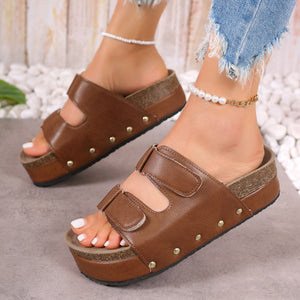PU Leather Studded Platform Sandals-Teresa's Fashionista LLC