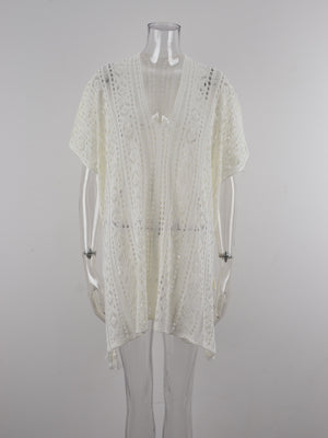 Cutout V-Neck Cover-Up with Tassel-Teresa's Fashionista LLC