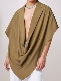 Men's Full Size Pocket Patched Draped Asymmetrical Hem Cape Plus Size