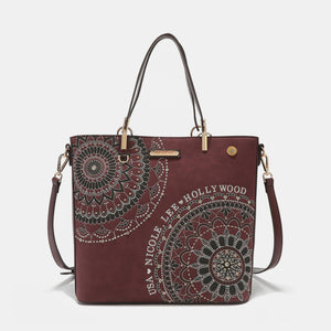 Nicole Lee USA Metallic Stitching Embroidery Inlaid Rhinestone Tote Bag-Teresa's Fashionista LLC