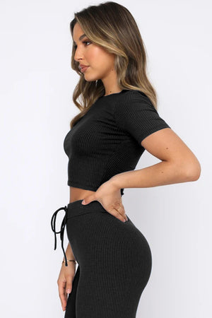 Round Neck Short Sleeve Top and Pants Set-Teresa's Fashionista LLC