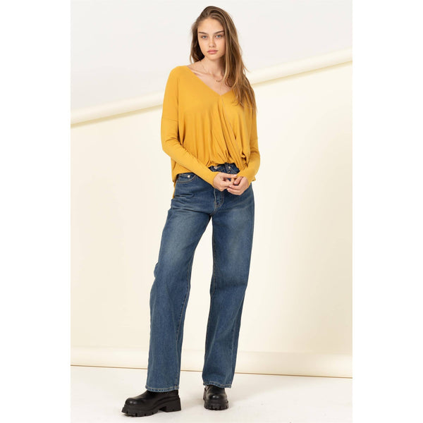 V-Neck Wrap Long Sleeve Top