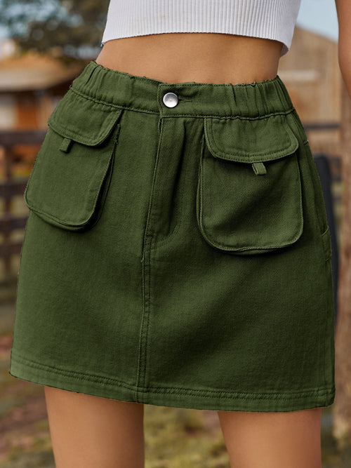Pocketed Elastic Waist Denim Skirt-Teresa's Fashionista LLC