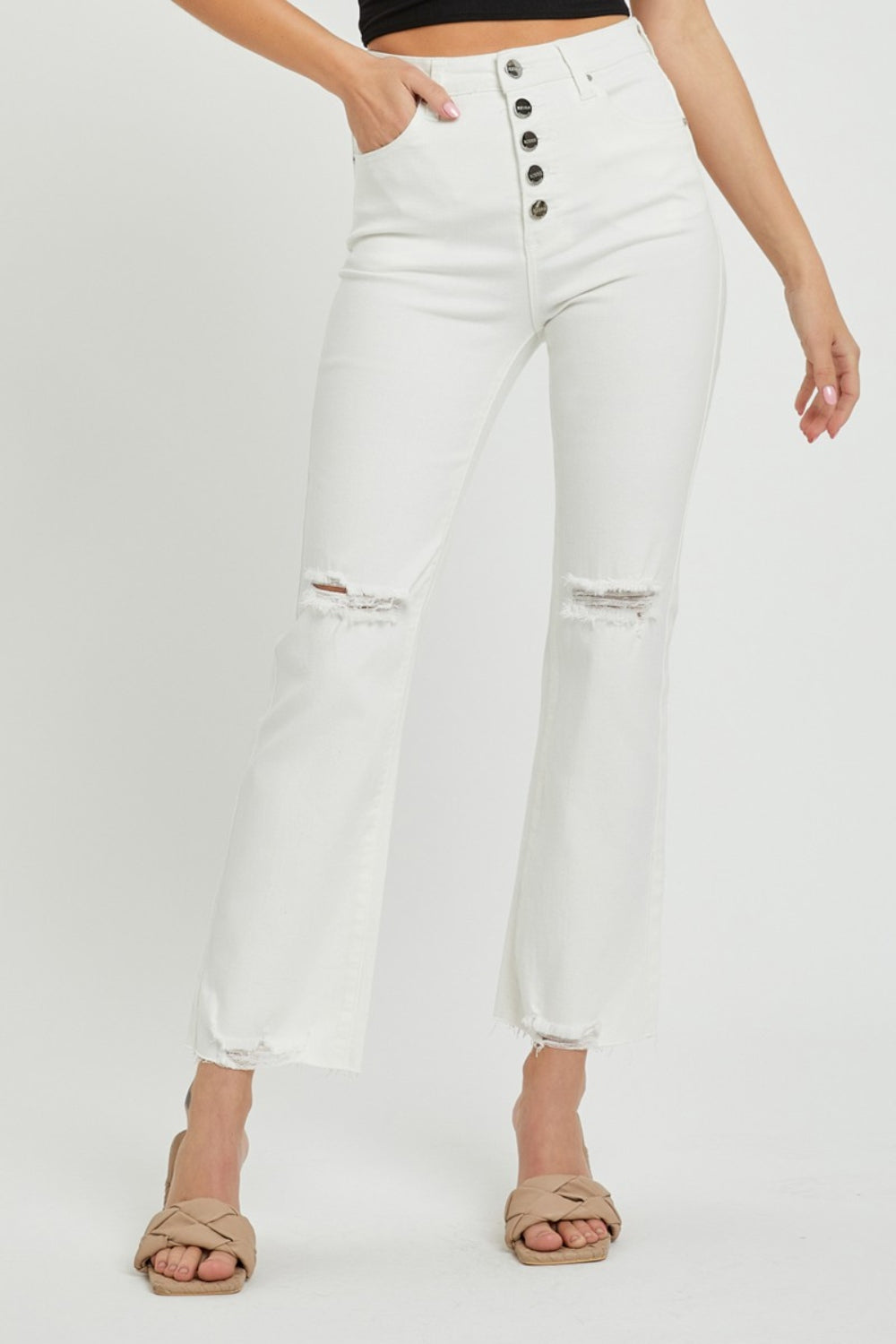 RISEN  Full Size High Rise Button Fly Straight Ankle Jeans - Teresa's Fashionista LLC