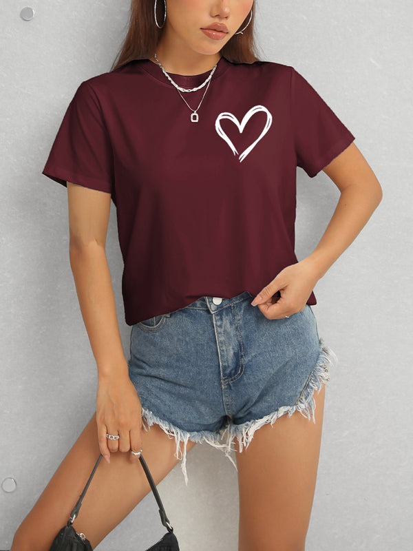 Heart Round Neck Short Sleeve T-Shirt-Teresa's Fashionista LLC