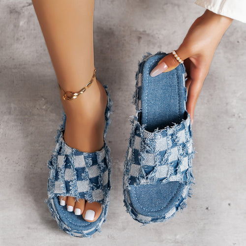 Plaid PU Leather Platform Sandals-Teresa's Fashionista LLC