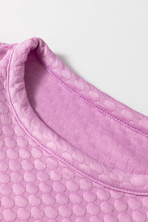 Textured Round Neck Puff Sleeve Blouse - Teresa's Fashionista LLC