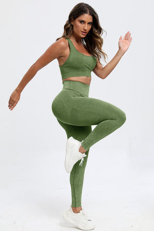 3 Piece Washed Square Neck Wide Strap Active Set-Teresa's Fashionista LLC