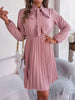 Tie Neck Balloon Sleeve Pleated Dress-Teresa's Fashionista LLC