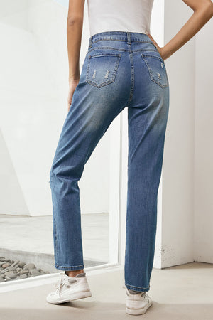 US Flag Distressed Straight Jeans-Teresa's Fashionista LLC