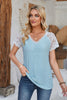 Eyelet V-Neck Lace Short Sleeve T-Shirt-Teresa's Fashionista LLC