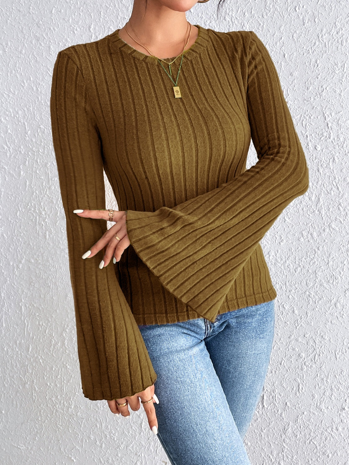 Round Neck Flare Sleeve T-Shirt-Teresa&#39;s Fashionista LLC