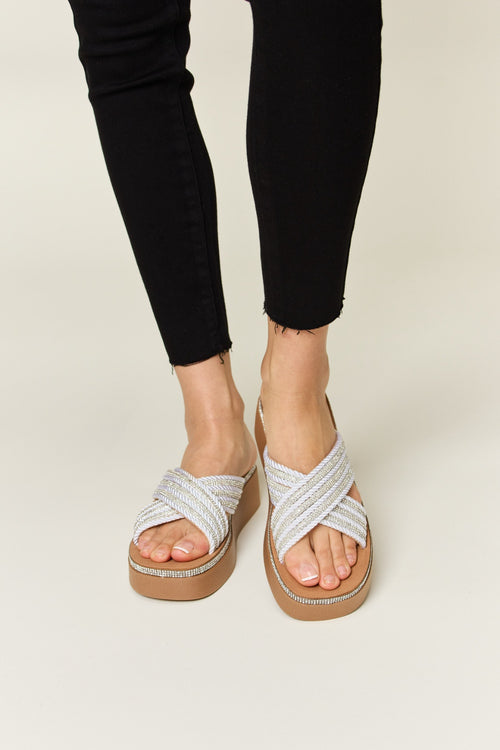 Forever Link Rhinestone Platform Wedge Sandals-Teresa's Fashionista LLC