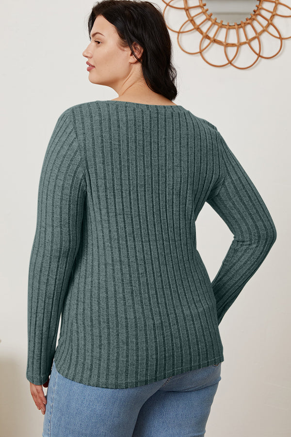 Basic Bae Full Size Ribbed V-Neck Long Sleeve T-Shirt-Teresa's Fashionista LLC