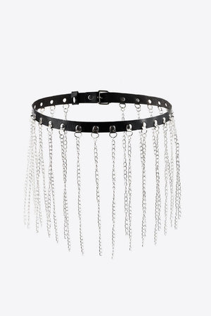 Fringed Chain PU Leather Belt-Teresa's Fashionista LLC