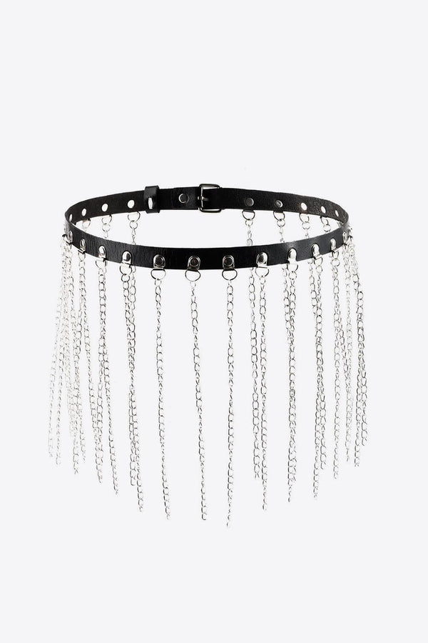 Fringed Chain PU Leather Belt-Teresa's Fashionista LLC