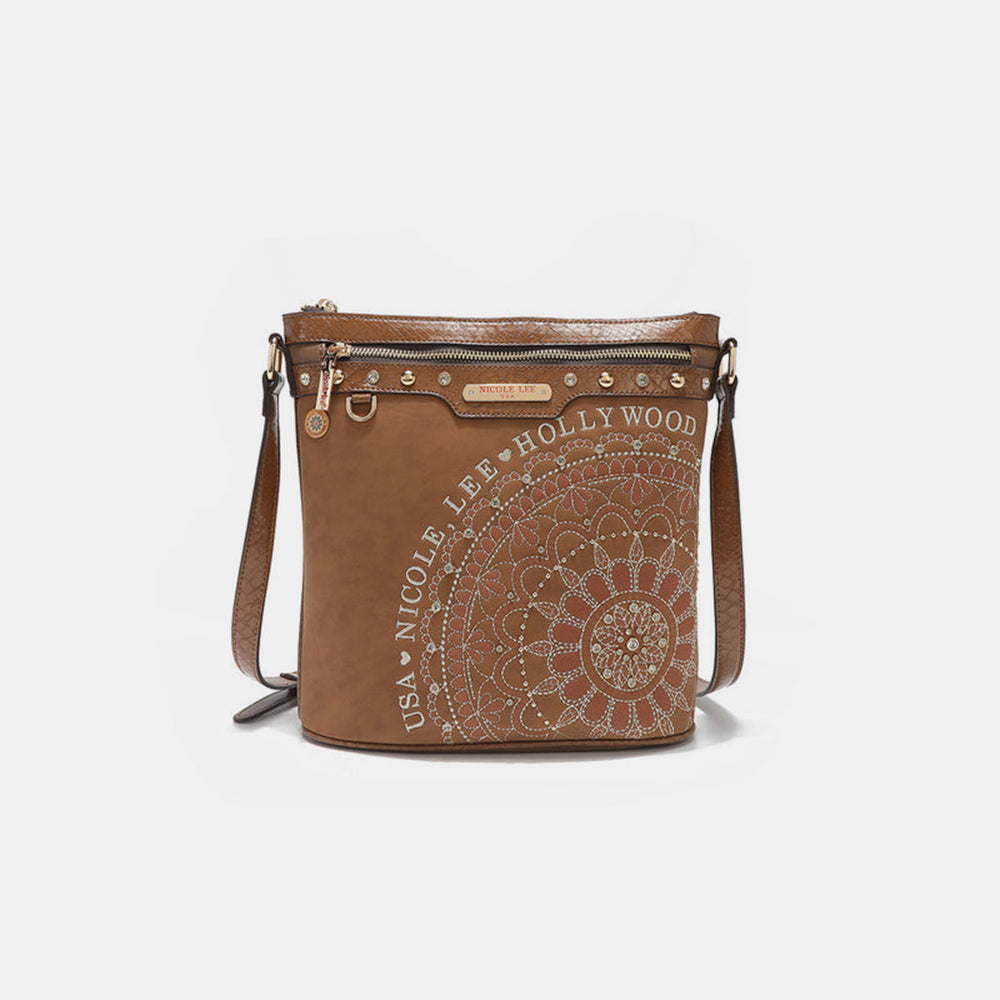 Nicole Lee USA Metallic Stitching Embroidery Inlaid Rhinestone Crossbody Bag-Teresa's Fashionista LLC
