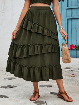 Ruffled Elastic Waist Midi Skirt-Teresa's Fashionista LLC