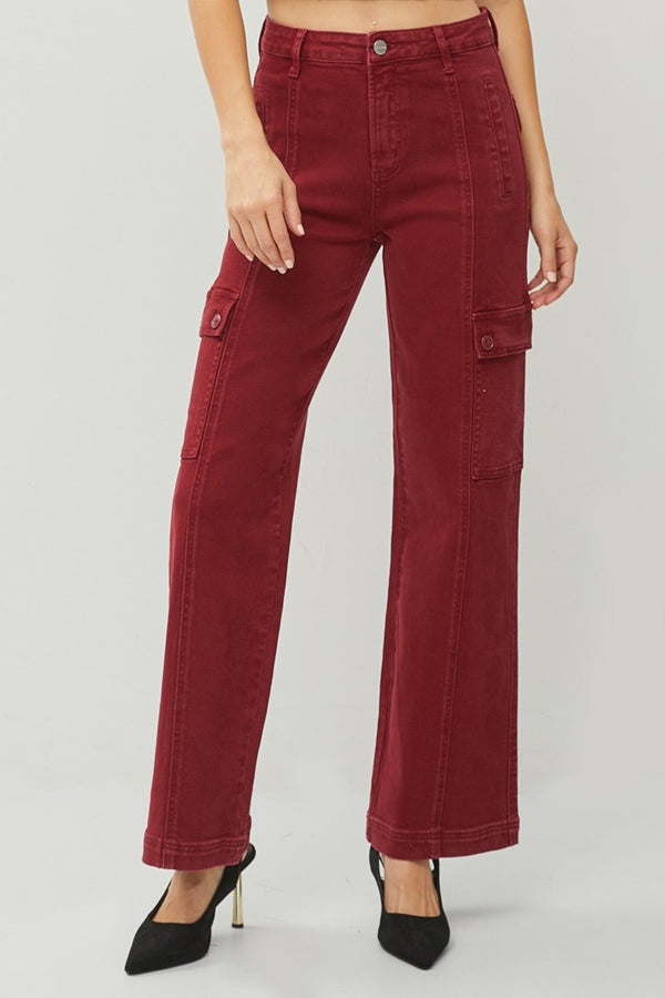 RISEN Full Size High Rise Wide Leg Cargo Jeans - Teresa's Fashionista LLC