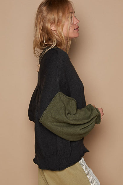 POL Color Block Roll Hem Hacci Sweater - Teresa's Fashionista LLC