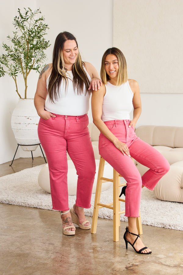 RFM Crop Dylan Full Size Tummy Control High Waist Raw Hem Jeans-Teresa's Fashionista LLC
