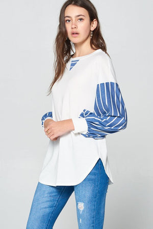 Super Lady Full Size French Terry Striped Long Sleeve Top - Teresa's Fashionista LLC