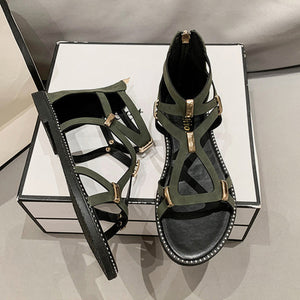 Open Toe Back Zipper Flat Sandals-Teresa's Fashionista LLC