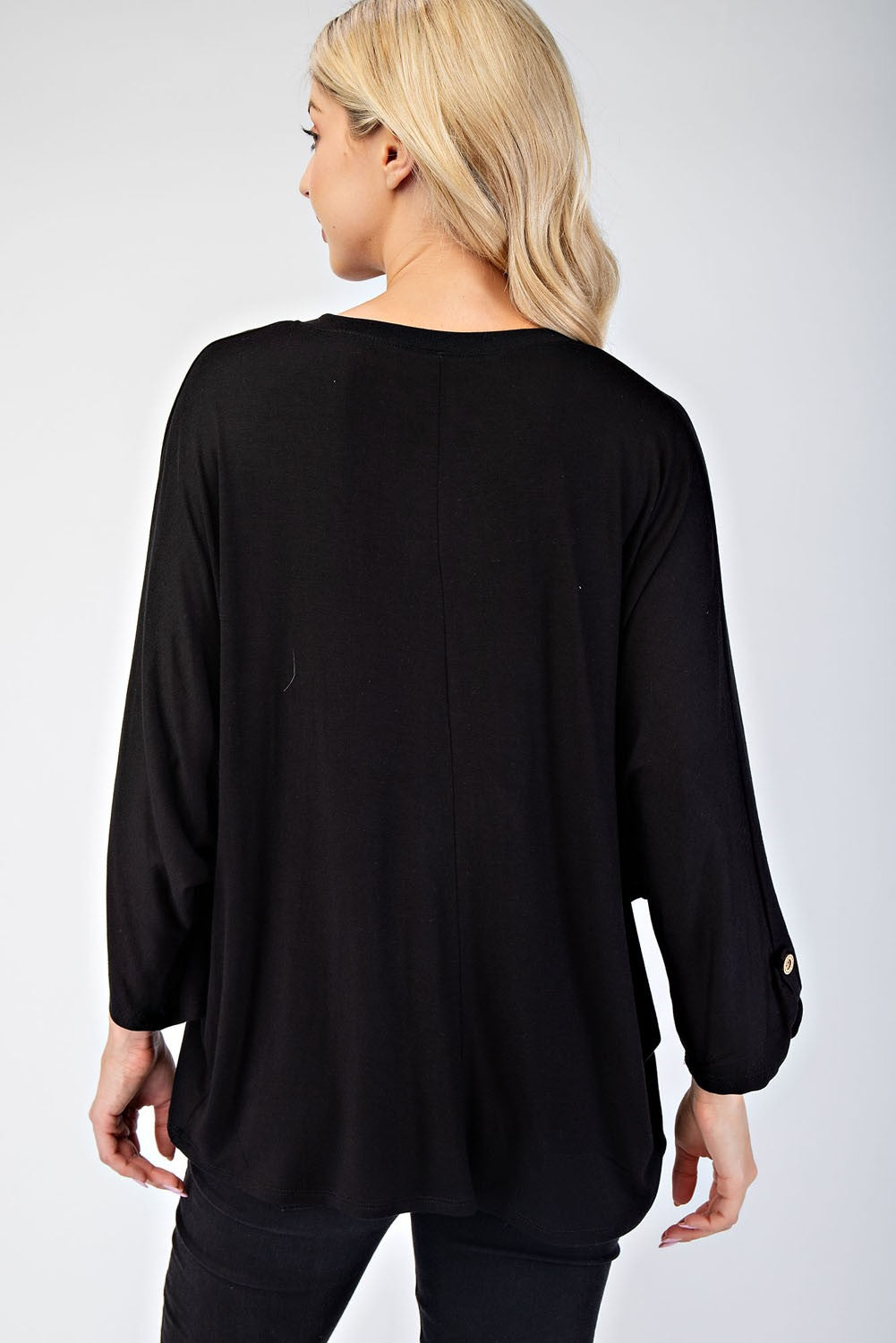 Celeste Full Size Notched Three-Quarter Sleeve Blouse - Teresa's Fashionista LLC