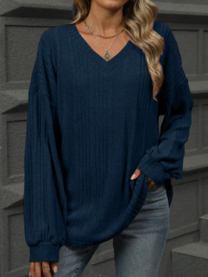 V-Neck Long Sleeve T-Shirt-Teresa's Fashionista LLC