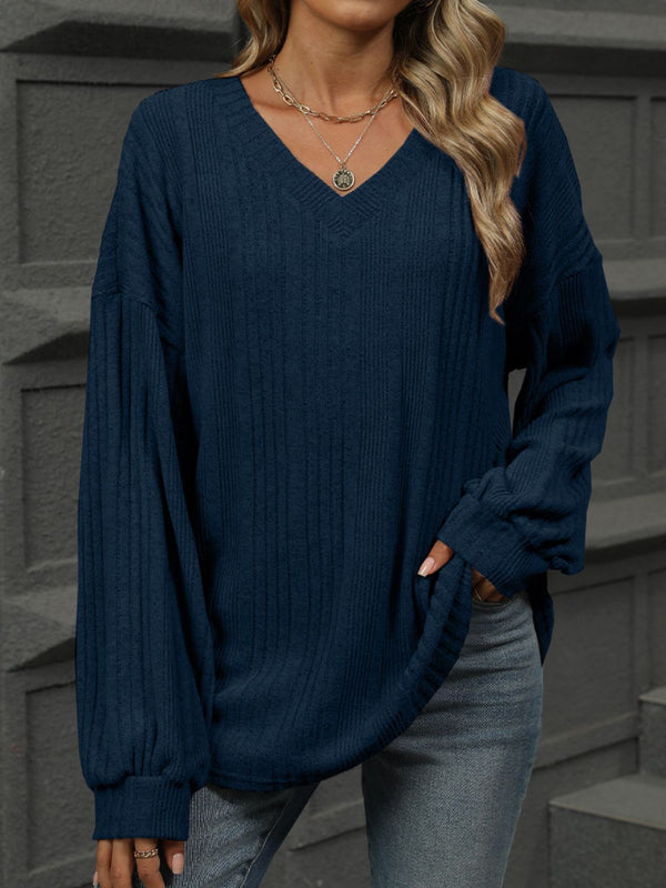 V-Neck Long Sleeve T-Shirt-Teresa's Fashionista LLC