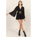 Plunging Neckline Bell Sleeve Romper