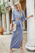 Cutout Split Puff Sleeve Maxi Dress-Teresa's Fashionista LLC