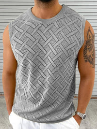 Men's Round Neck Sleeveless Eyelet Knit Top
