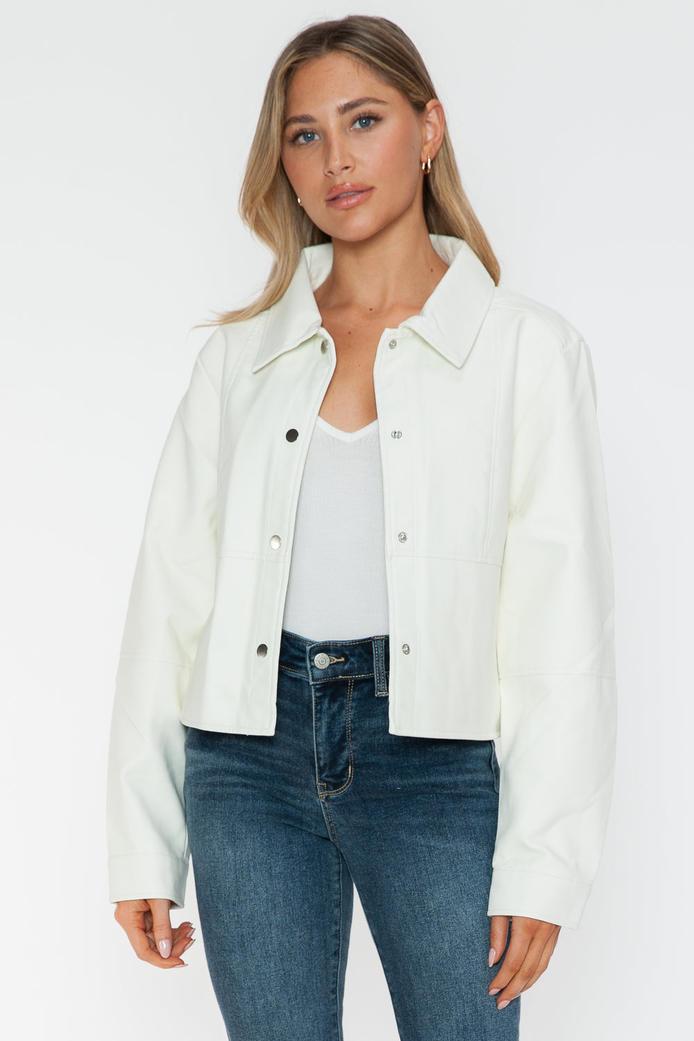 Snobbish Snap Down Long Sleeve PU Leather Jacket - Teresa's Fashionista LLC