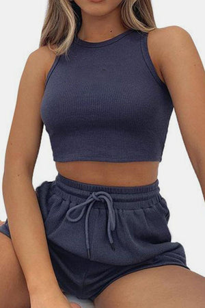 Round Neck Top and Drawstring Shorts Set-Teresa's Fashionista LLC
