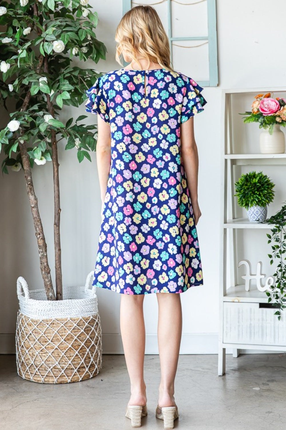 Heimish Full Size Floral Ruffled Short Sleeve Dress with Pockets-Teresa&#39;s Fashionista LLC