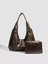 Vintage Glossy Hobo Shoulder Bag with Matching Pouch