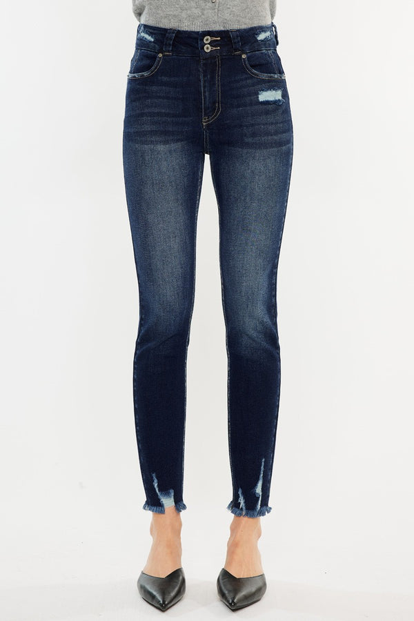 Kancan Full Size Cat's Whiskers Raw Hem High Waist Jeans-Teresa's Fashionista LLC