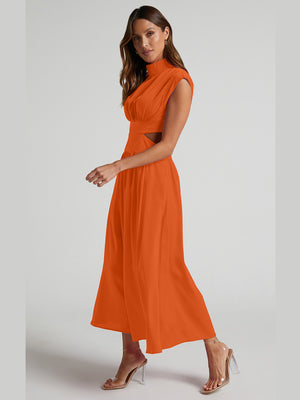 Cutout Mock Neck Sleeveless Ruched Dress-Teresa's Fashionista LLC