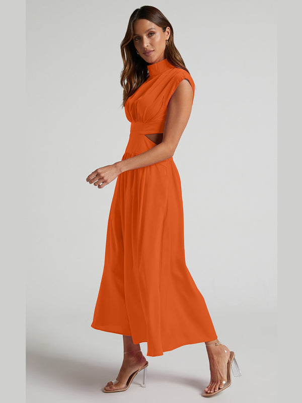 Cutout Mock Neck Sleeveless Ruched Dress-Teresa's Fashionista LLC