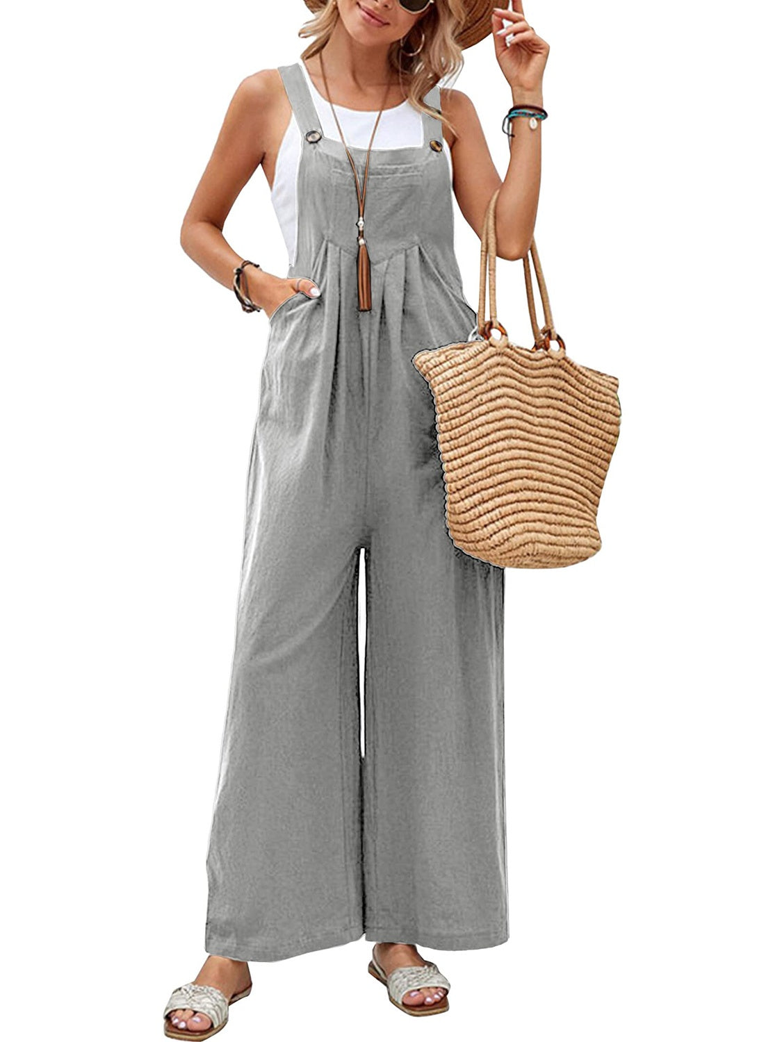 Full Size Square Neck Wide Strap Overalls - Teresa's Fashionista LLC