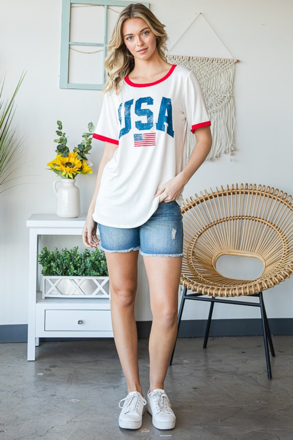 Heimish Full Size USA Contrast Trim Short Sleeve T-Shirt-Teresa&#39;s Fashionista LLC